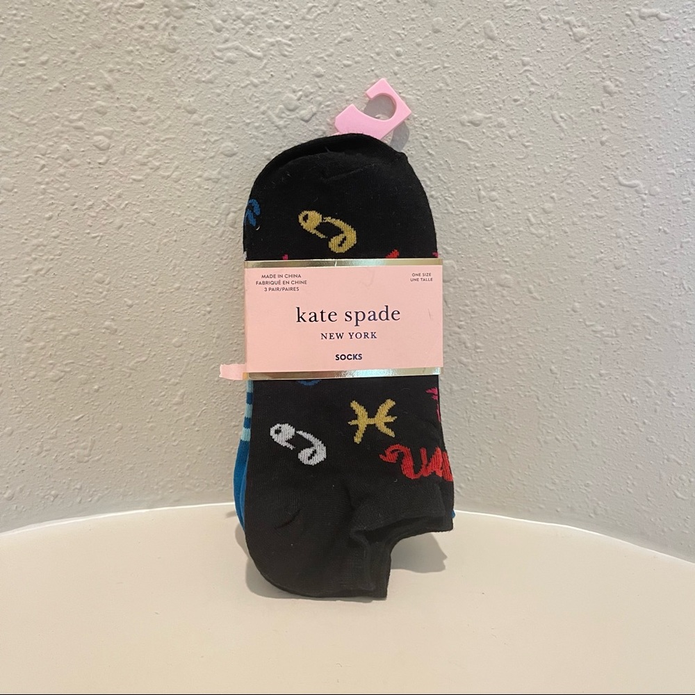 Kate Spade 3Pair Women’s Socks No Show Black Blue OS NWT